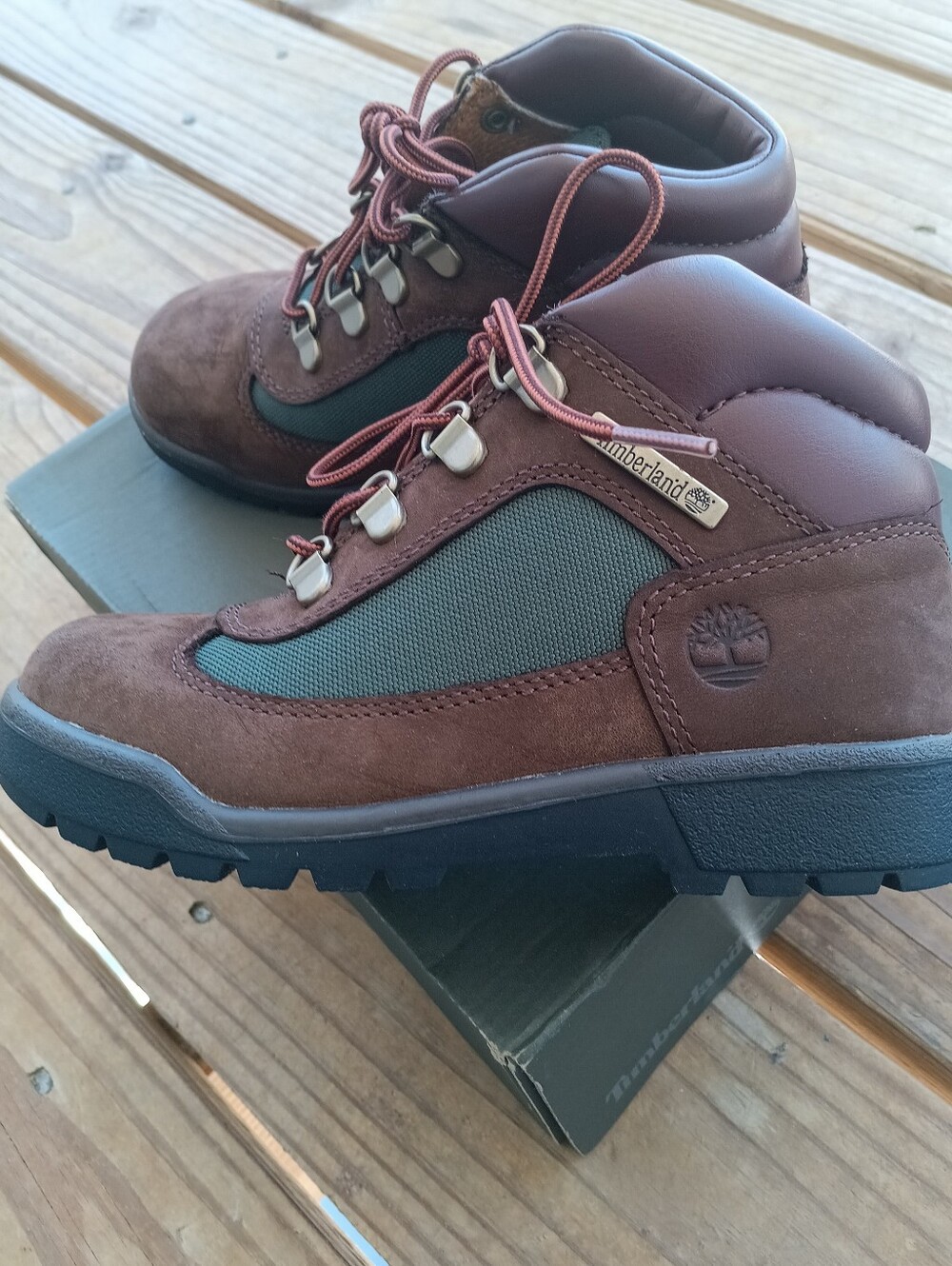 Timberland Kids Brown and Dark Green Suede Hiking Boots